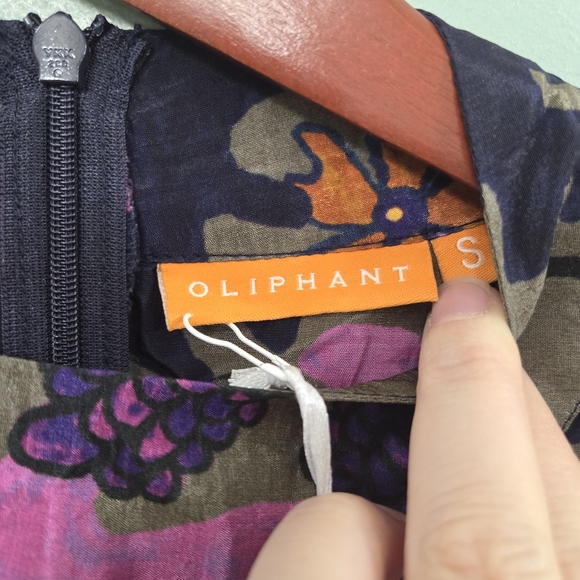 Oliphant Suzani Navy Mock Neck Ruffle Maxi Dress in a silk viscose Womens Small - Picture 9 of 15